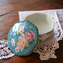 Takahashi Porcelain Trinket Dish Box Cloisonne Vintage MINI Gold Birds Flowers - $24.73