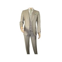 Men Suit BERLUSCONI Turkey 100% Italian Wool Super 180's 3pc Vested #Ber13 Beige image 2