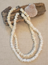 Clam Shell Bead Collar Necklace Lot 2 Hawaiian 17&quot; Surfer Unisex White Natural - £12.99 GBP