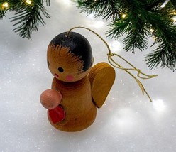 Vintage Wooden Angel Mini Christmas Ornament Hand Painted - £6.70 GBP