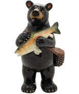 Western Rustic Fishing Black Bear Holding Largemouth Bass Fish Figurine ... - $30.33 CAD