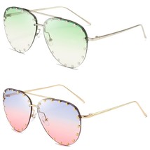 Studded Sunglasses For Women Fashion Rivet Studded Sunglasses Metal Fram... - £41.42 GBP