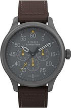Timex Men&#39;s Expedition Field 43mm Watch - Brown Strap Black Dial Gunmeta... - £62.44 GBP