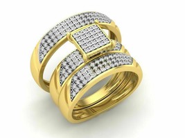 2Ct 14K Yellow Gold Finish Trio His Her Bridal Wedding Band Engagement Ring Set - £103.10 GBP