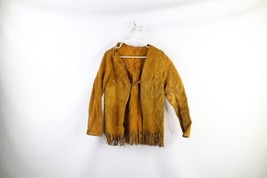 Vintage 60s Boho Chic Womens Large Thrashed Western Fringed Suede Leather Jacket - £77.93 GBP