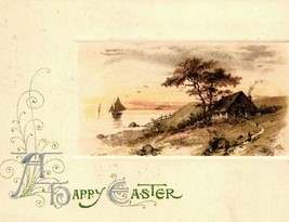 Vtg Cartolina 1912 John Winsch a Happy Pasqua Cabina Albero Barca - £3.19 GBP