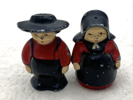 Vintage 2 Amish People - Man &amp; Woman Japan Salt and Pepper Shakers Cast Iron - £18.51 GBP