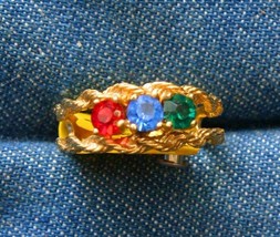Vintage Elegant Multicolor Rhinestones Rope Textured Gold-tone Ring size 5 - £10.23 GBP