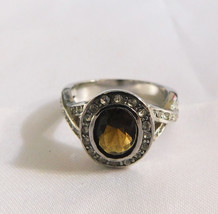 Silver Metal Ring Size 8.50 with a Brown/Purple and White Stones # 20798 - £3.91 GBP