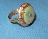 Vintage 14K Gold Jadeite Jade and Diamond Ring Rounded Disc Heaven Good Fortune - $580.55