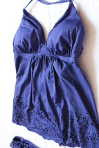 NWT Laundry by Shelli Segal Deep Sapphire Halter Tankini Laser Cut Swim Suit S - £40.48 GBP