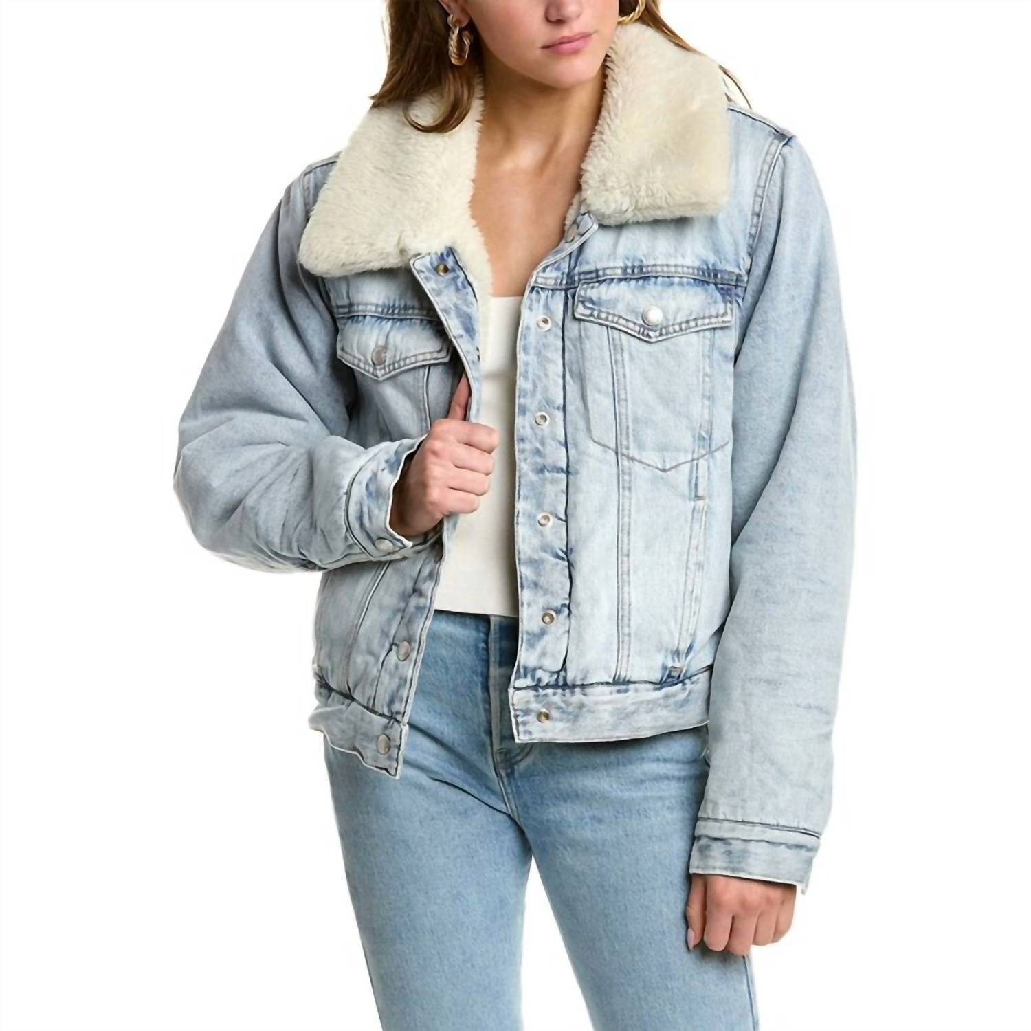 Oat New York oversized reversible sherpa denim trucker jacket in Light denim