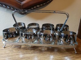 Mid Century Dorothy Thorpe Cocktail Roly Poly Silver Fade Rim 8 Glasses Caddy  - £43.95 GBP