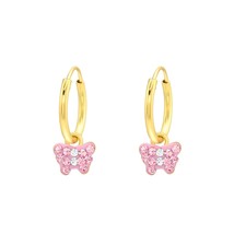 Hanging Butterfly 925 Silver Hoop Earrings Gold Plated with Crystals - £13.44 GBP