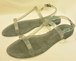 Stuart Weitzman Sallie T-Strap Flat Jelly Sandals Sz.8B Green/Gray with ... - $49.98