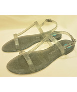 Stuart Weitzman Sallie T-Strap Flat Jelly Sandals Sz.8B Green/Gray with ... - £40.04 GBP