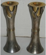 2 Vintage Brass &amp; Silverplate Taper Candelsticks Candle Holders Great Pa... - $39.39 CAD