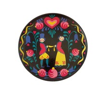 Vintage Toleware Metal Tin Plate Platter Colorful Folk Art Couple Floral 10&quot; - $23.38