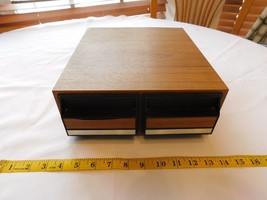 Vintage Faux Wood Grain 28 Audio Cassette Storage Tape Holder 2 Drawer Case - £24.59 GBP