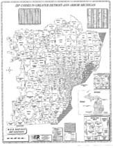 Detroit Ann Arbor MI Laminated Zip Code Wall Map - £153.95 GBP