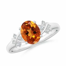 ANGARA Natural Citrine Criss Cross Ring with Diamonds in Silver (Size-8x6mm) - £260.02 GBP+