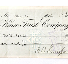 1912 Kineo Trust Company Bank Check E.A. Sampson Dover Maine Signed 1075... - $19.99