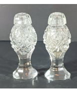 Vintage CRYSTAL Pedestal SALT &amp; PEPPER SHAKERS Lidded 3 1/2 in Clear Fla... - $26.59