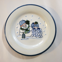 Louisville Stoneware Snowman Snow Ball Fight Christmas Holiday Cookie Plate 9 In - £14.90 GBP