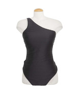 RALPH LAUREN Black Ottoman Shimmer Stripe One Shoulder Swimsuit 14 - £47.54 GBP