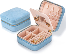 Smileshe Travel Jewelry Box with Mirror, Velvet Mini Case for Women Girls, Small - £9.25 GBP