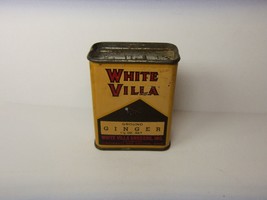 VINTAGE WHITE VILLA GROUND GINGER METAL SPICE TIN w CONTENTS - $14.80