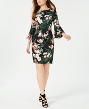 Calvin Klein Womens Petite Floral Bell Sleeve Dress Size 12 Petite, Blac... - £102.12 GBP