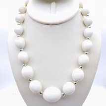 Vintage White Lucite Beaded Necklace with Silver Tone Spacers for a Classic - £22.07 GBP
