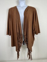 NWT John Paul Richard Womens Plus Size 2X Brown Faux Suede Tassled Shrug - $25.95