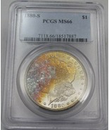 1880-S Silver Morgan Dollar Semi-PL Rainbow Toning PCGS MS66 CAMEO SAM77 - £1,660.15 GBP