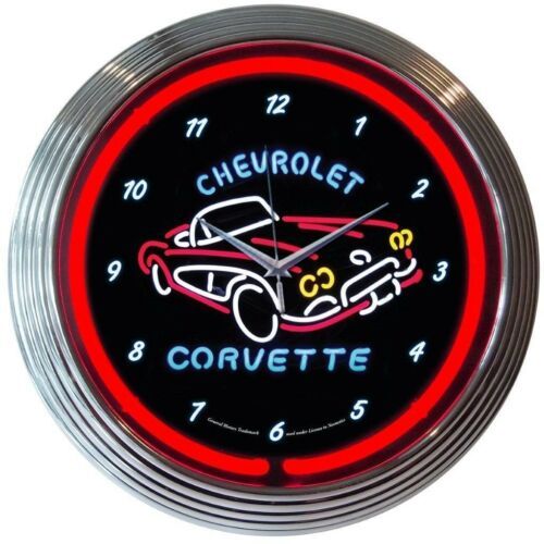 Corvette C1 Chevrolet Car Dealer Mancave Car Garage Neon Sign Neon Clock 15"x15" - £67.61 GBP