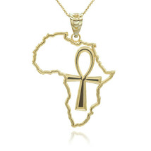 10K Solid Gold African Continent Egyptian Ankh Pendant Necklace - £152.05 GBP+