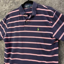 Ralph Lauren Polo Shirt Mens Medium Dark Blue Pink Striped Preppy Green ... - $11.73