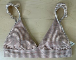 Aerie Triangle Bikini Swim Top XL Tan White Gingham Ruffle Strap Padded AA3 - £10.86 GBP