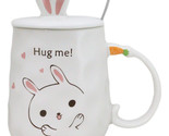 White Bunny Rabbit Hug Me Ceramic Mug With Bunny Ears Lid And Stirring S... - £14.08 GBP
