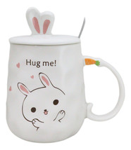 White Bunny Rabbit Hug Me Ceramic Mug With Bunny Ears Lid And Stirring S... - $17.99