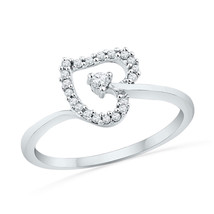 10k White Gold Womens Round Diamond Heart Outline Solitaire Ring 1/8 Cttw - £157.39 GBP
