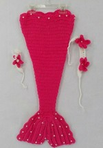 Knit Mermaid Tail Pink Blanket Toddler Size 27 Inch W Headband &amp; Bracelet Beaded - £12.63 GBP