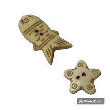 Fish Starfish Toggle Buttons Plastic Realistic Carved Bone 2 Hole Sew Th... - $14.87