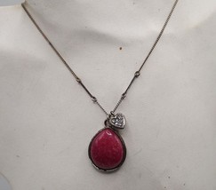 Fossil Brand Deep Pink Stone Pendant Necklace - £19.41 GBP