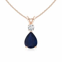 ANGARA Grade-A 8x6mm Natural Blue Sapphire Pendant with Diamond in 14K Gold - £742.44 GBP