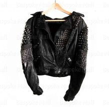 New Woman&#39;s Punk Silver Long Spiked Studded Top Quality Biker Leather Ja... - £430.00 GBP