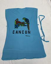 VTG Cancun Mexico Cotton Cover Up with Belt One Size Birds Souvenir Blue... - $9.50