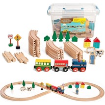 Deluxe 35 Piece Magnetic Wooden Train Set - Compatible With Major Brands, Comes  - £51.89 GBP