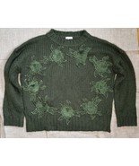 Dark Moss Green Floral Applique Sweater Medium Large Cottage Goblin Grem... - $19.80